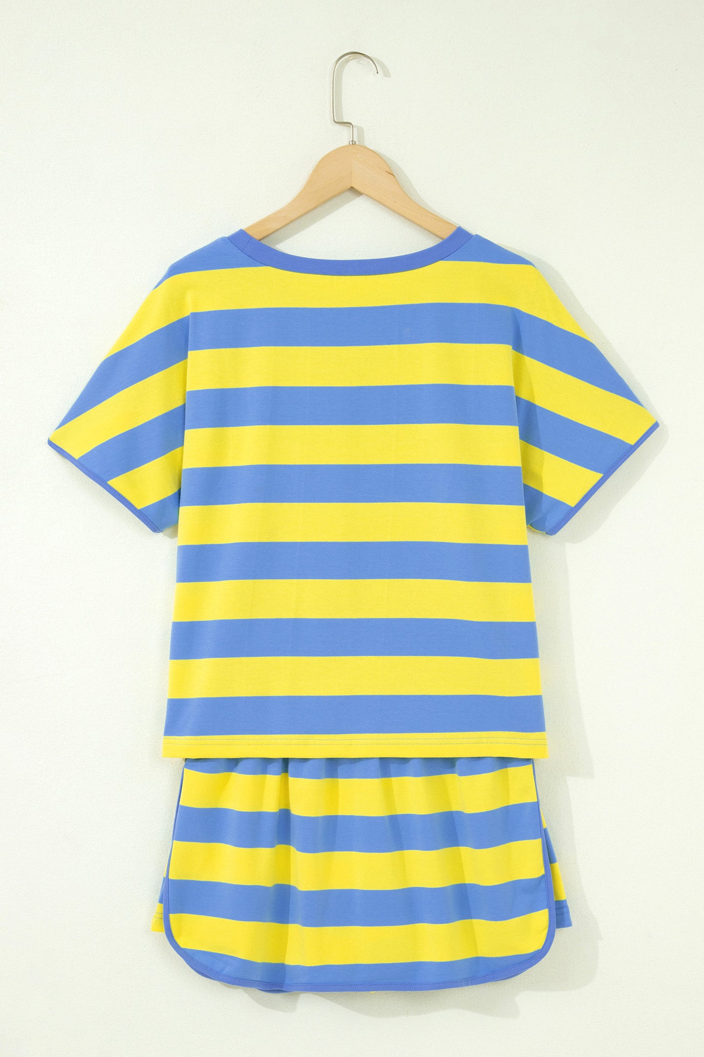 Yellow Stripe Dolman Tee Drawstring Skort Athletic 2pcs Set-Two Piece Sets/Short Sets-[Adult]-[Female]-2022 Online Blue Zone Planet