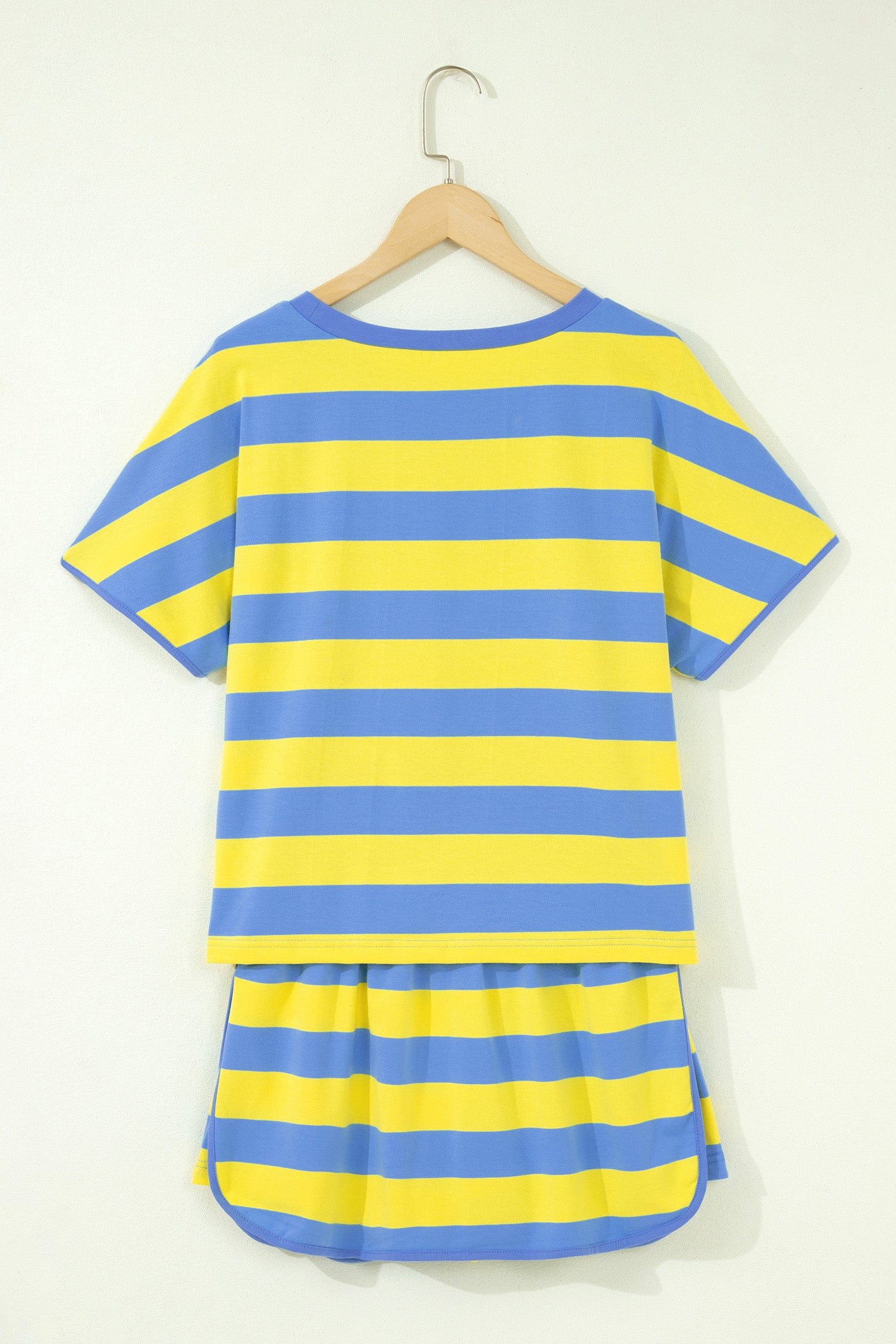 Yellow Stripe Dolman Tee Drawstring Skort Athletic 2pcs Set-Two Piece Sets/Short Sets-[Adult]-[Female]-2022 Online Blue Zone Planet