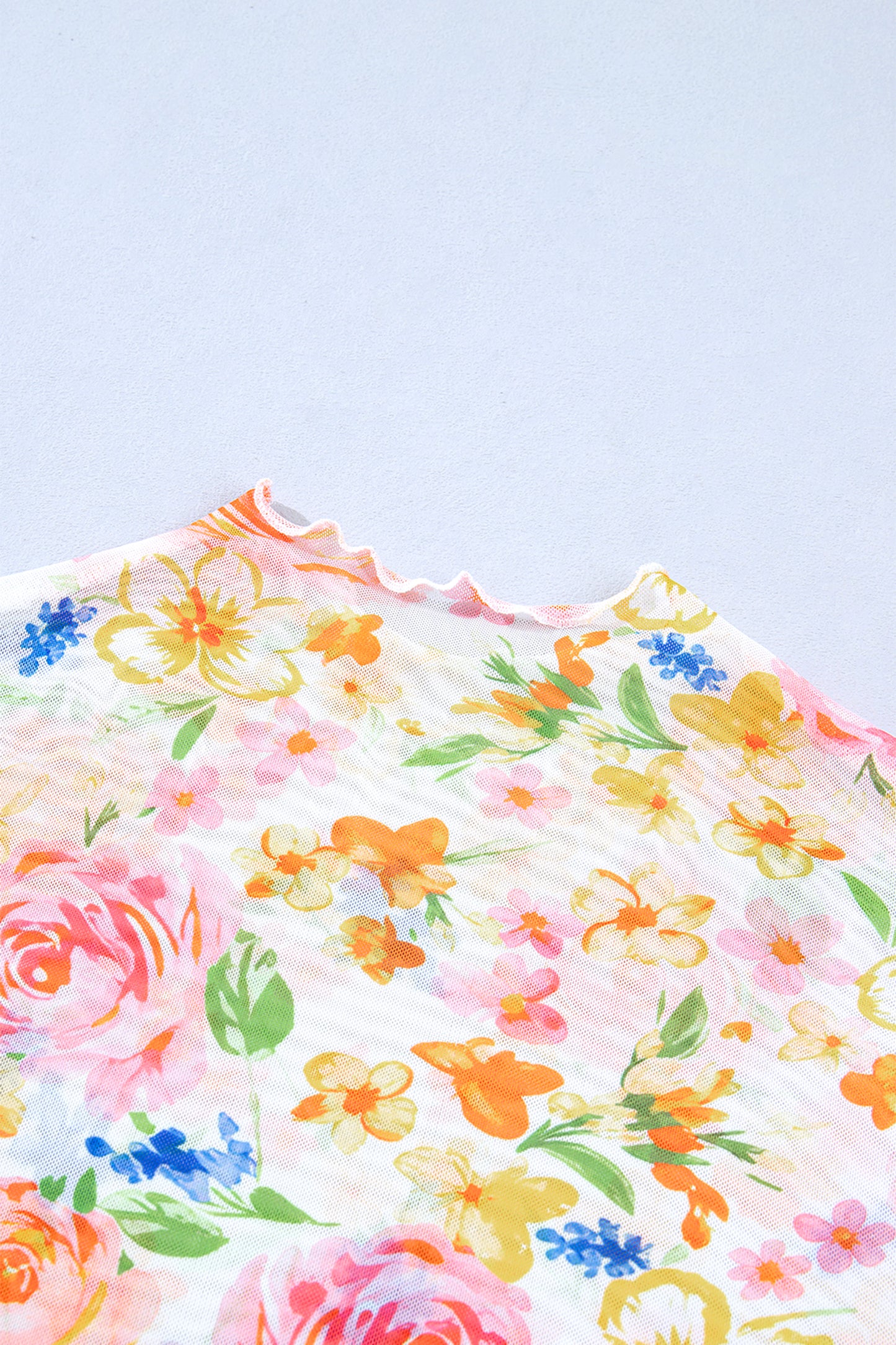 White Lettuce Trim Floral Print Sheer Mesh Long Sleeve Top-Tops/Long Sleeve Tops-[Adult]-[Female]-2022 Online Blue Zone Planet