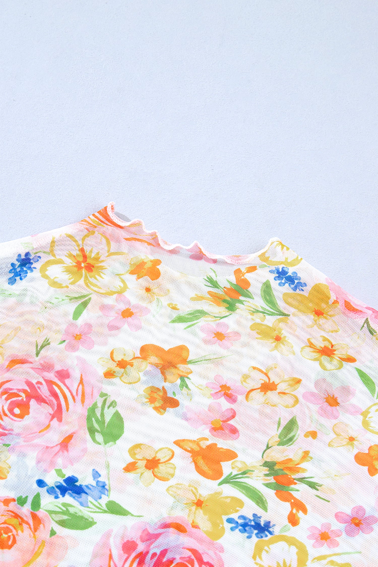 White Lettuce Trim Floral Print Sheer Mesh Long Sleeve Top-Tops/Long Sleeve Tops-[Adult]-[Female]-2022 Online Blue Zone Planet