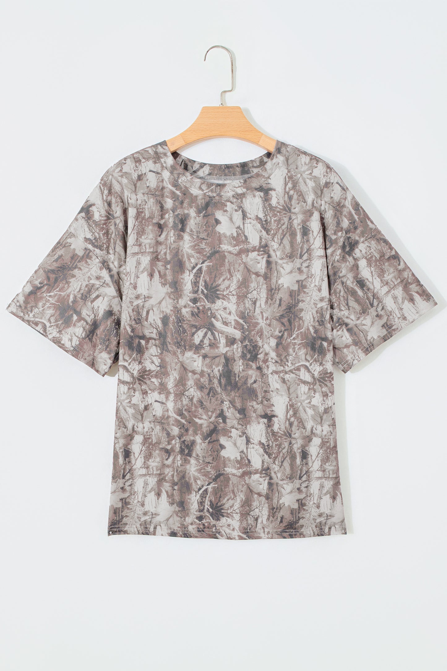 Khaki Plus Size Woodland Camouflage Print T Shirt-Plus Size/Plus Size Tops/Plus Size Tops & Tees-[Adult]-[Female]-2022 Online Blue Zone Planet