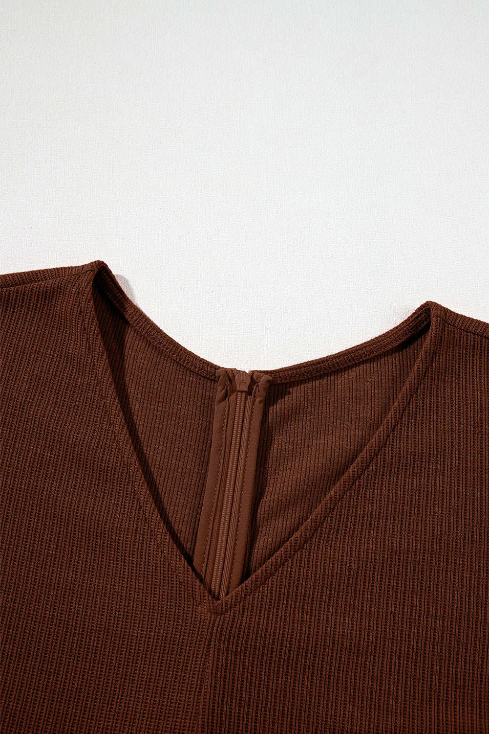 Coffee Solid Color Knit V Neck Zipped Loose Romper-Bottoms/Jumpsuits & Rompers-[Adult]-[Female]-2022 Online Blue Zone Planet