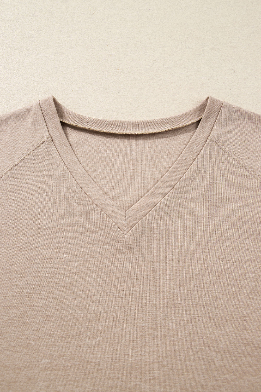 Oatmeal V Neck Contrast Lace Patchwork Long Sleeve Top-Tops/Long Sleeve Tops-[Adult]-[Female]-2022 Online Blue Zone Planet