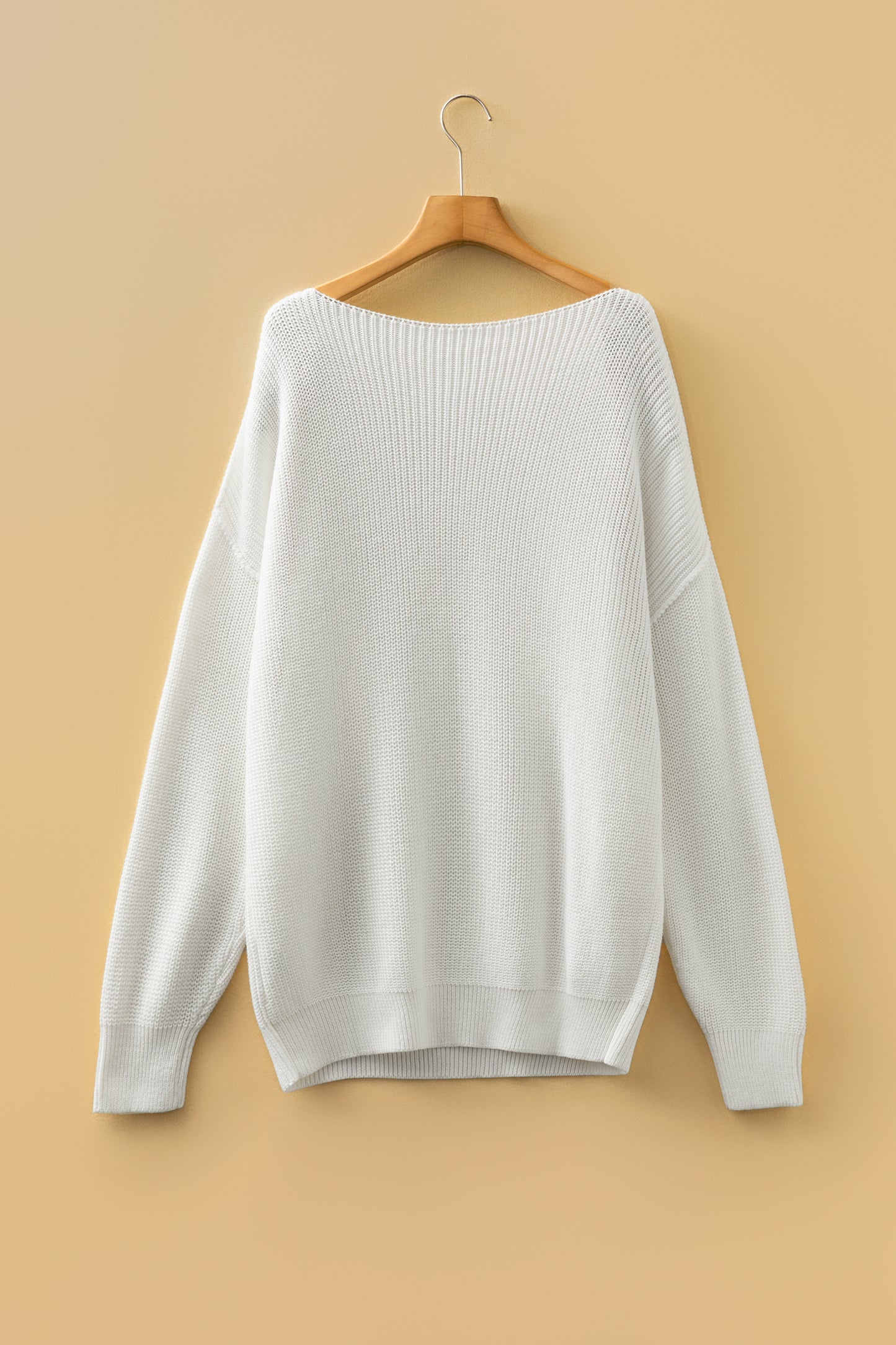 White Asymmetric Neck Drop Shoulder Baggy Slouchy Sweater-TOPS / DRESSES-[Adult]-[Female]-2022 Online Blue Zone Planet