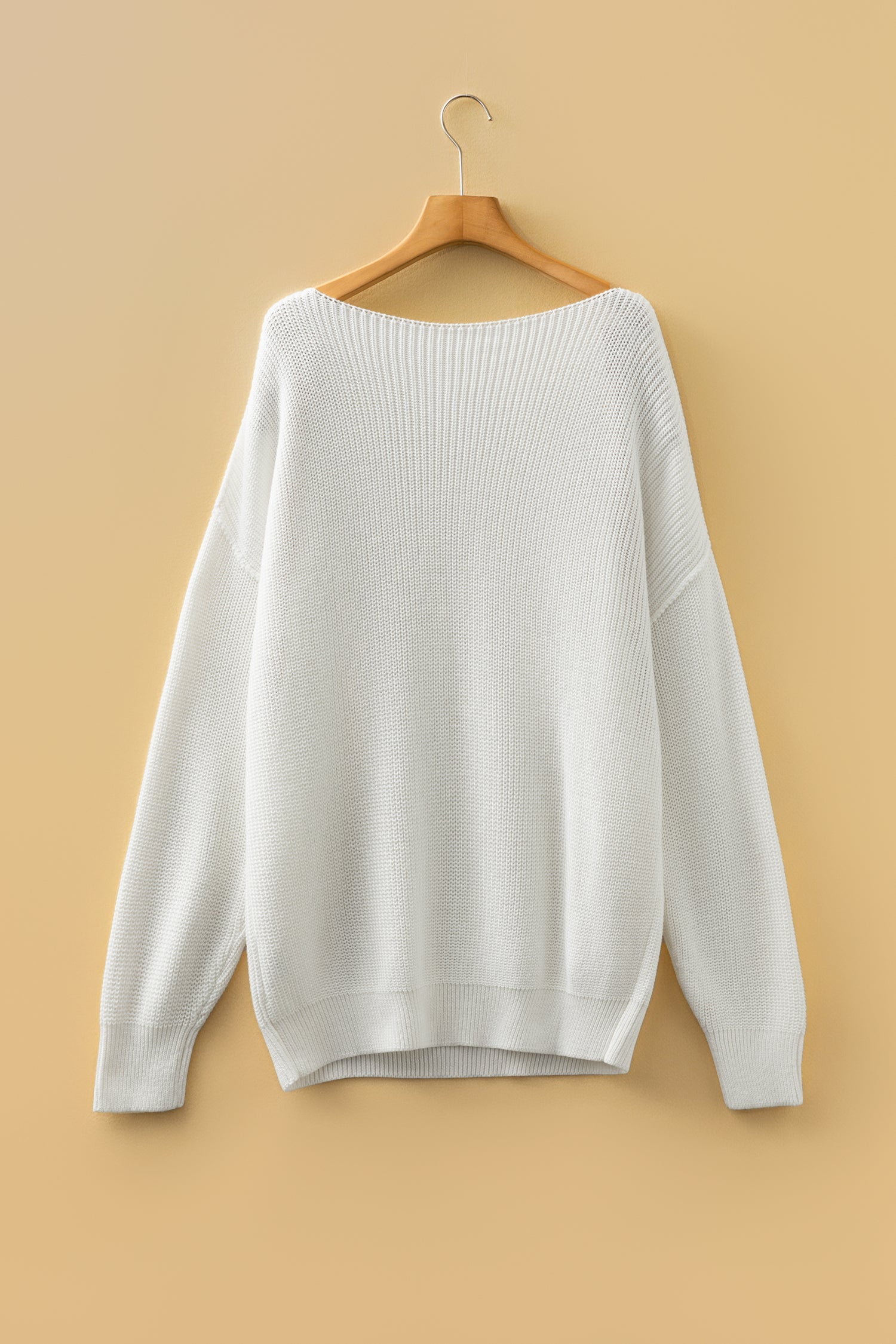 White Asymmetric Neck Drop Shoulder Baggy Slouchy Sweater-TOPS / DRESSES-[Adult]-[Female]-2022 Online Blue Zone Planet