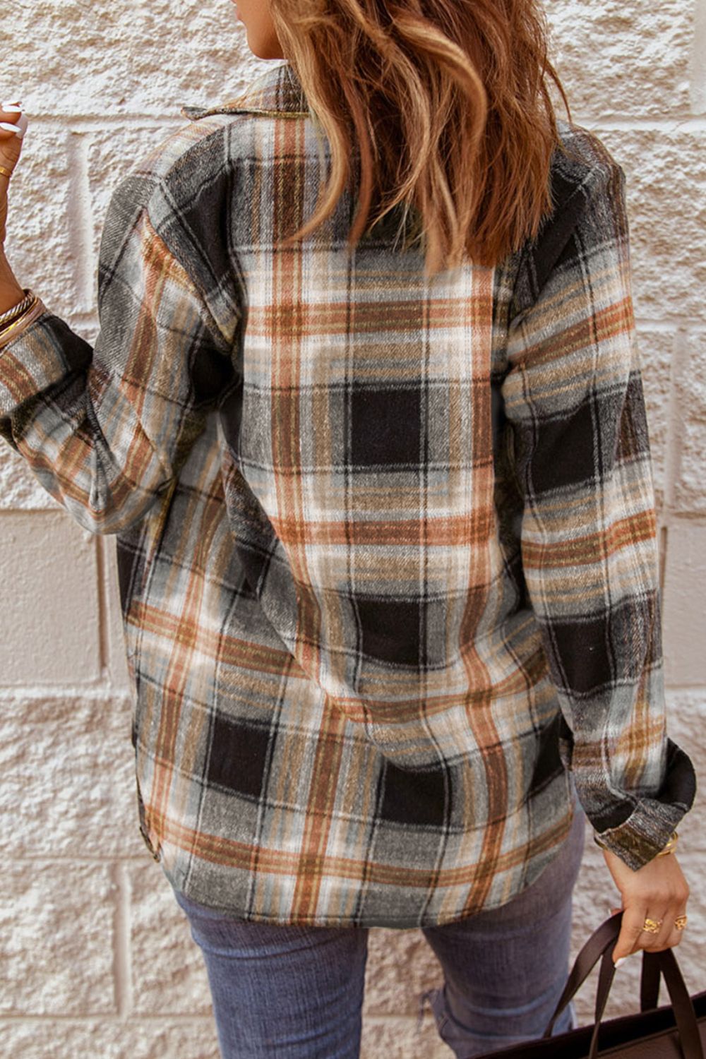 Plaid Collared Neck Button Up Long Sleeve Shirt-TOPS / DRESSES-[Adult]-[Female]-2022 Online Blue Zone Planet