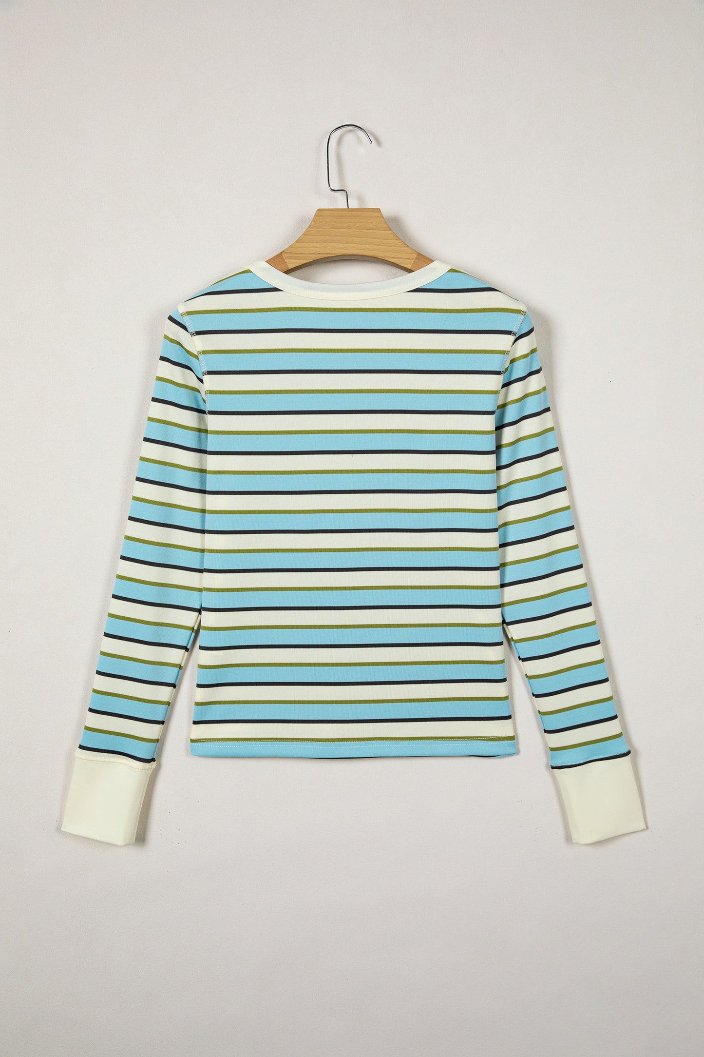 Multicolour Striped Round Neck Ribbed Knit Long Sleeve Top-Tops/Long Sleeve Tops-[Adult]-[Female]-2022 Online Blue Zone Planet