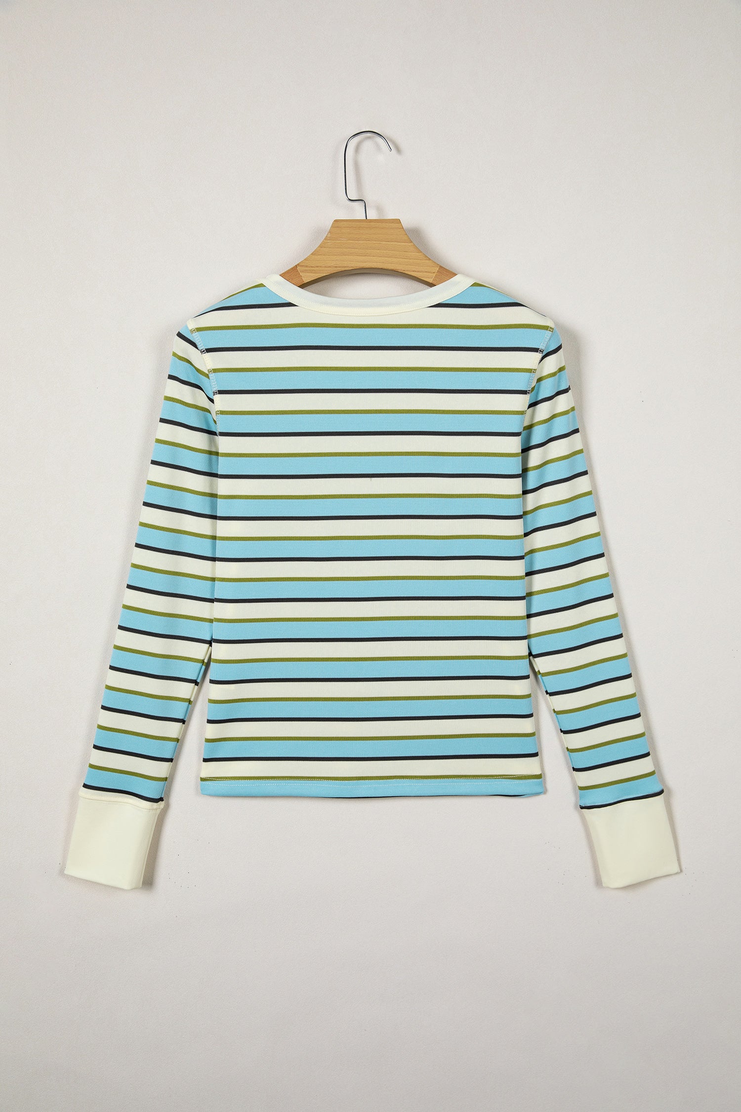Multicolour Striped Round Neck Ribbed Knit Long Sleeve Top-Tops/Long Sleeve Tops-[Adult]-[Female]-2022 Online Blue Zone Planet