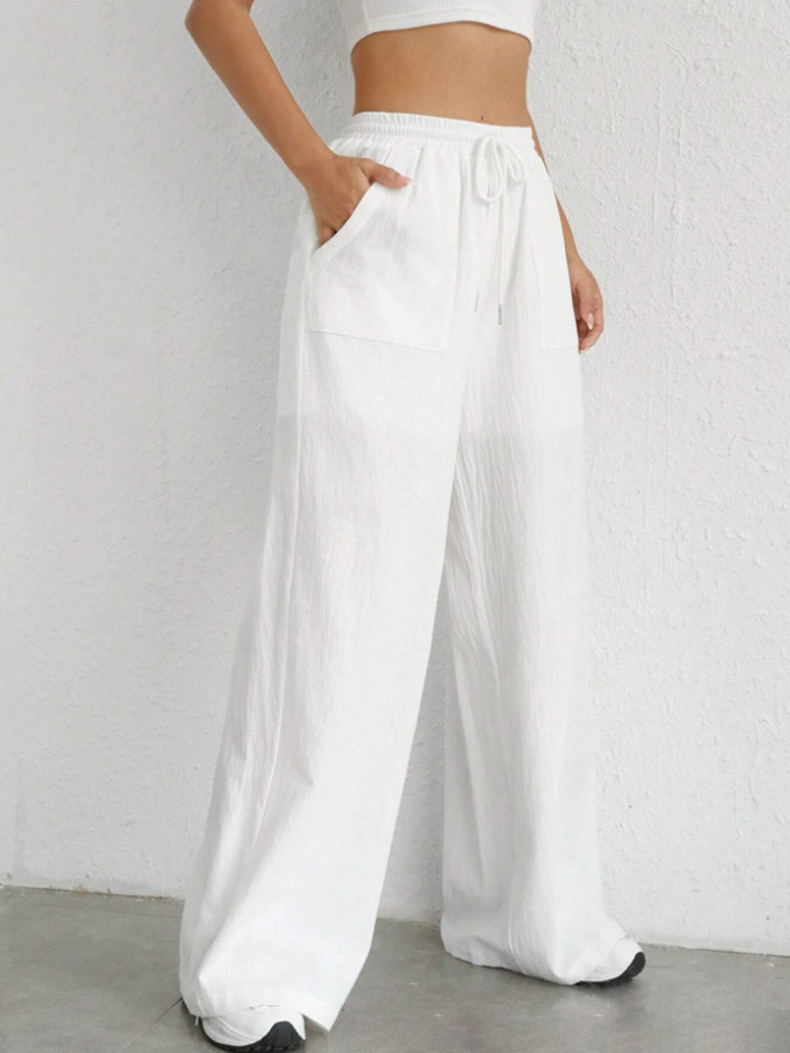 Drawstring Wide Leg Pants-BOTTOMS SIZES SMALL MEDIUM LARGE-[Adult]-[Female]-2022 Online Blue Zone Planet