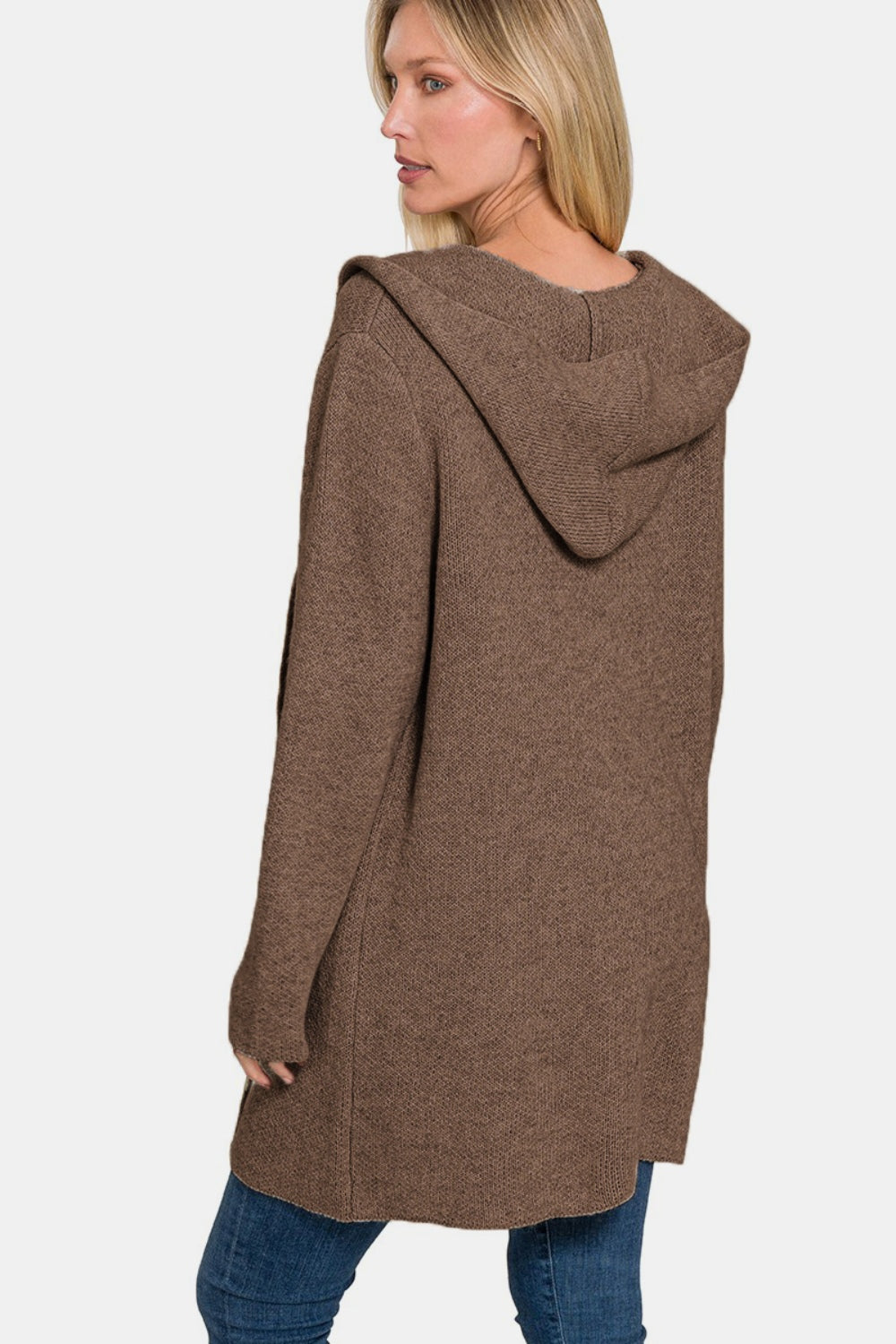 Zenana Hooded Open Front Sweater Cardigan-TOPS / DRESSES-[Adult]-[Female]-2022 Online Blue Zone Planet