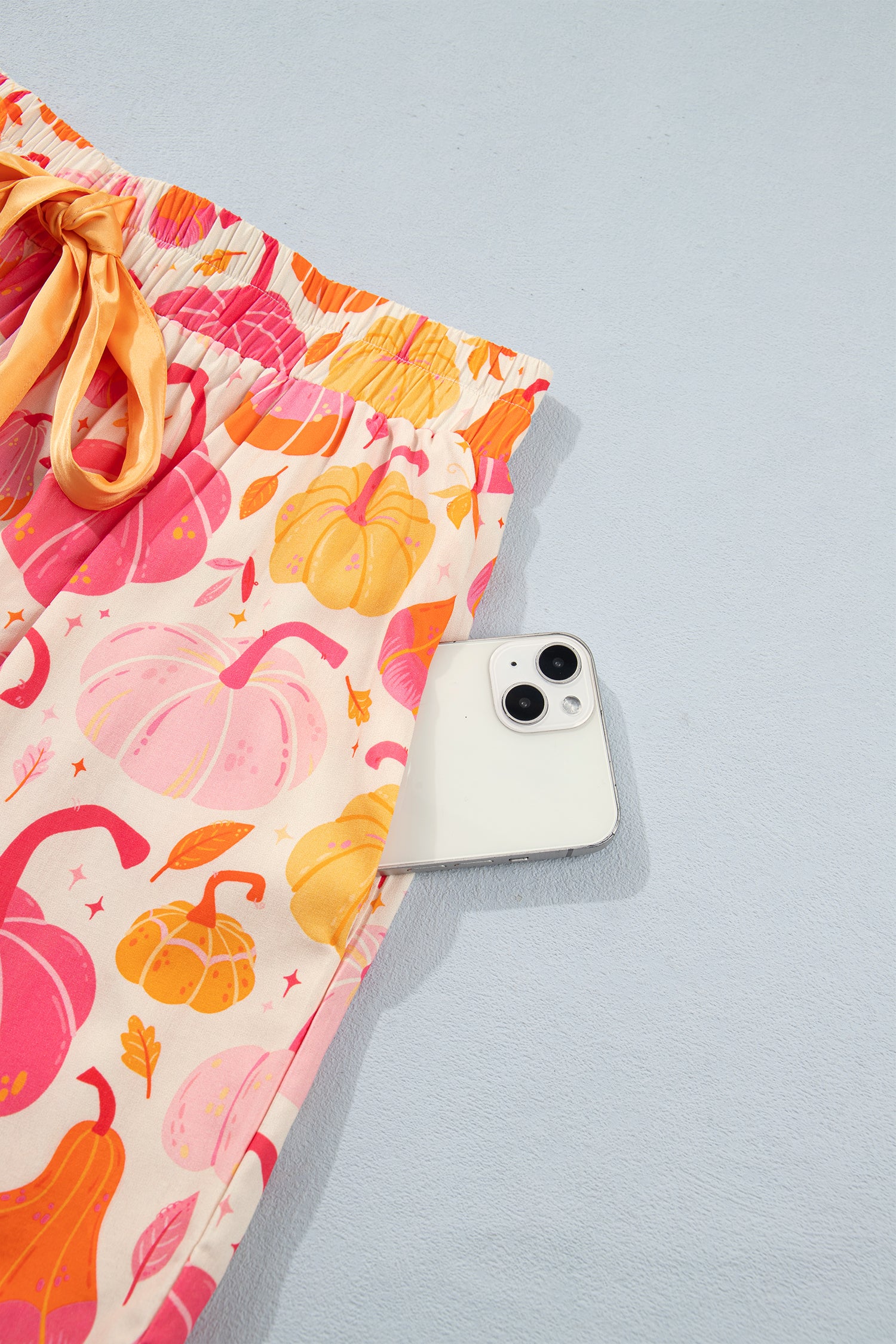 Pink Short Sleeve Pumpkin Print Pocket Placket Shell Button Lounge Set-Loungewear & Sleepwear/Loungewear-[Adult]-[Female]-2022 Online Blue Zone Planet