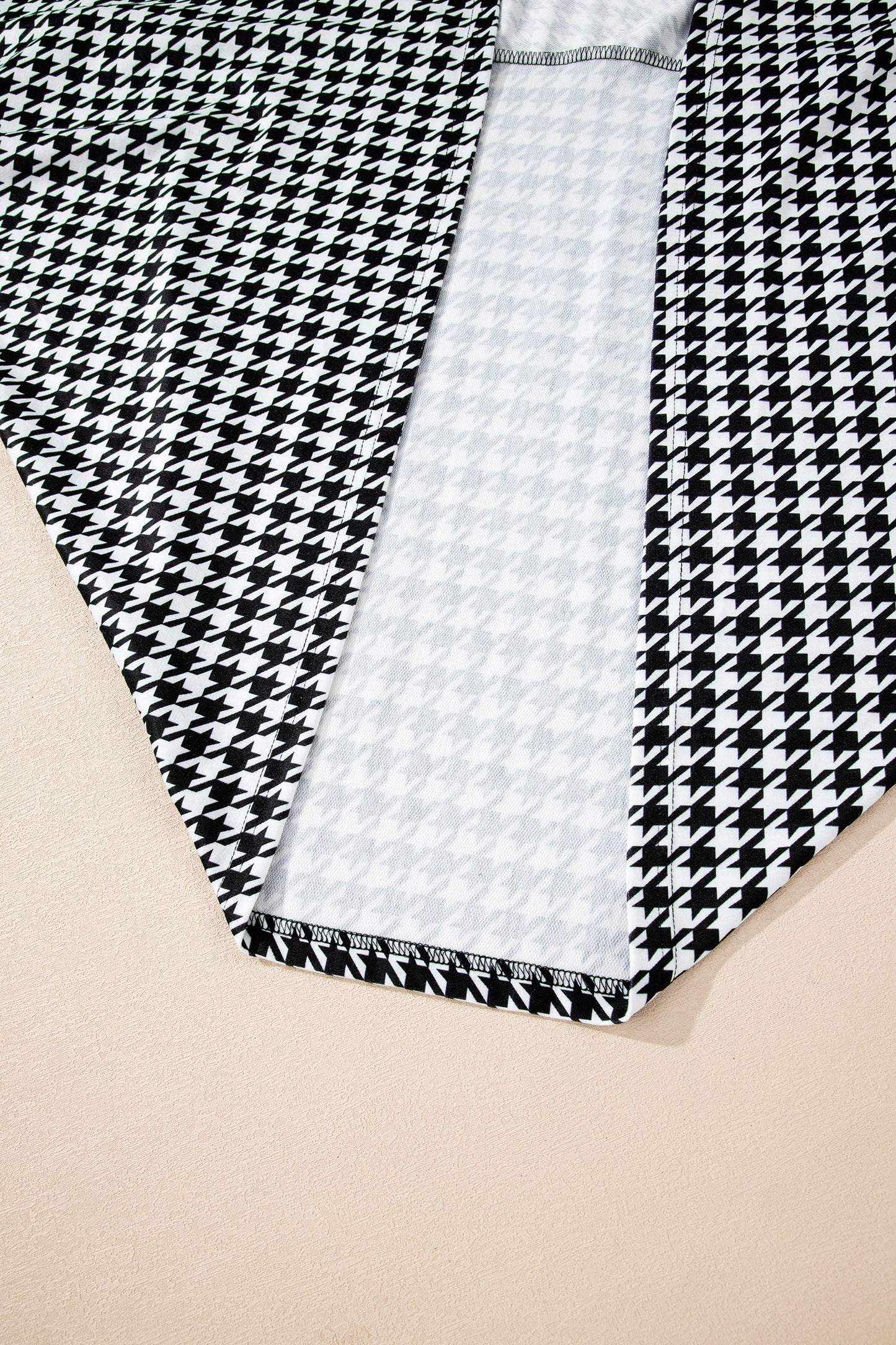 Black Houndstooth Print Open Front Long Dolman Kimonos-Outerwear/Kimonos-[Adult]-[Female]-2022 Online Blue Zone Planet