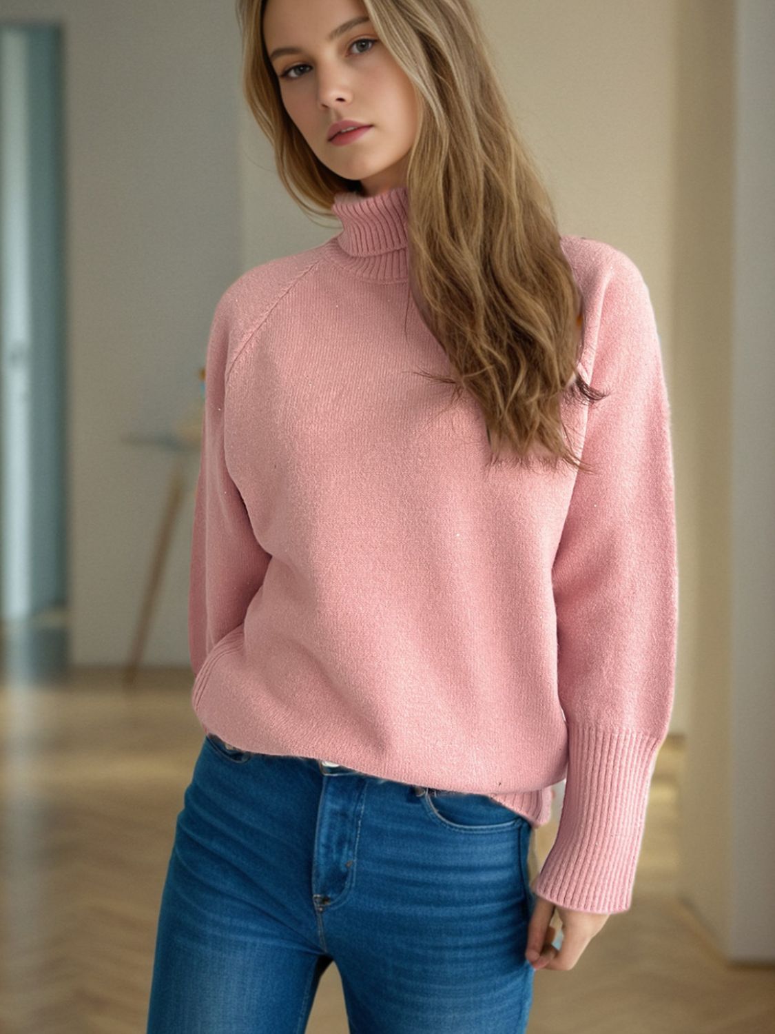 Blue Zone Planet | Turtleneck Raglan Sleeve Sweater-TOPS / DRESSES-[Adult]-[Female]-2022 Online Blue Zone Planet