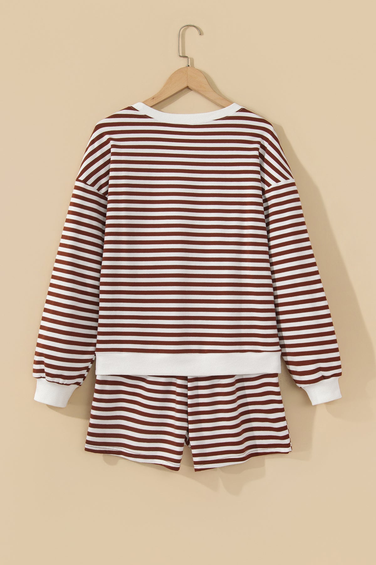 Grapefruit Orange Drop Shoulder Long Sleeve Pullover Elastic Waist Casual Short Set-Two Piece Sets/Short Sets-[Adult]-[Female]-2022 Online Blue Zone Planet