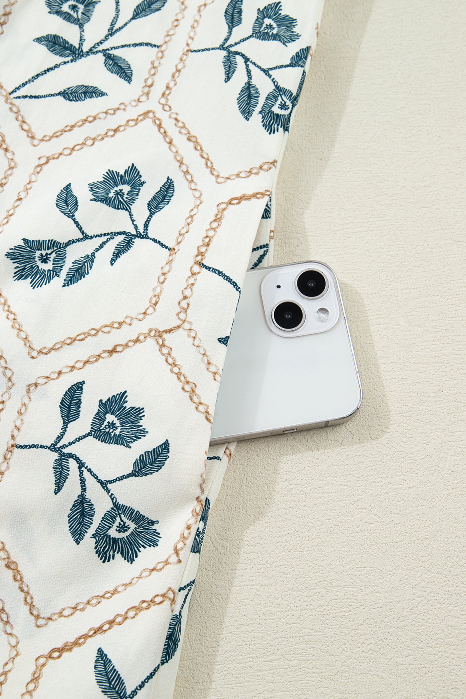 Blue Geometric Floral Print Lace Trim Collared Short Sleeve Mini Dress-TOPS / DRESSES-[Adult]-[Female]-2022 Online Blue Zone Planet