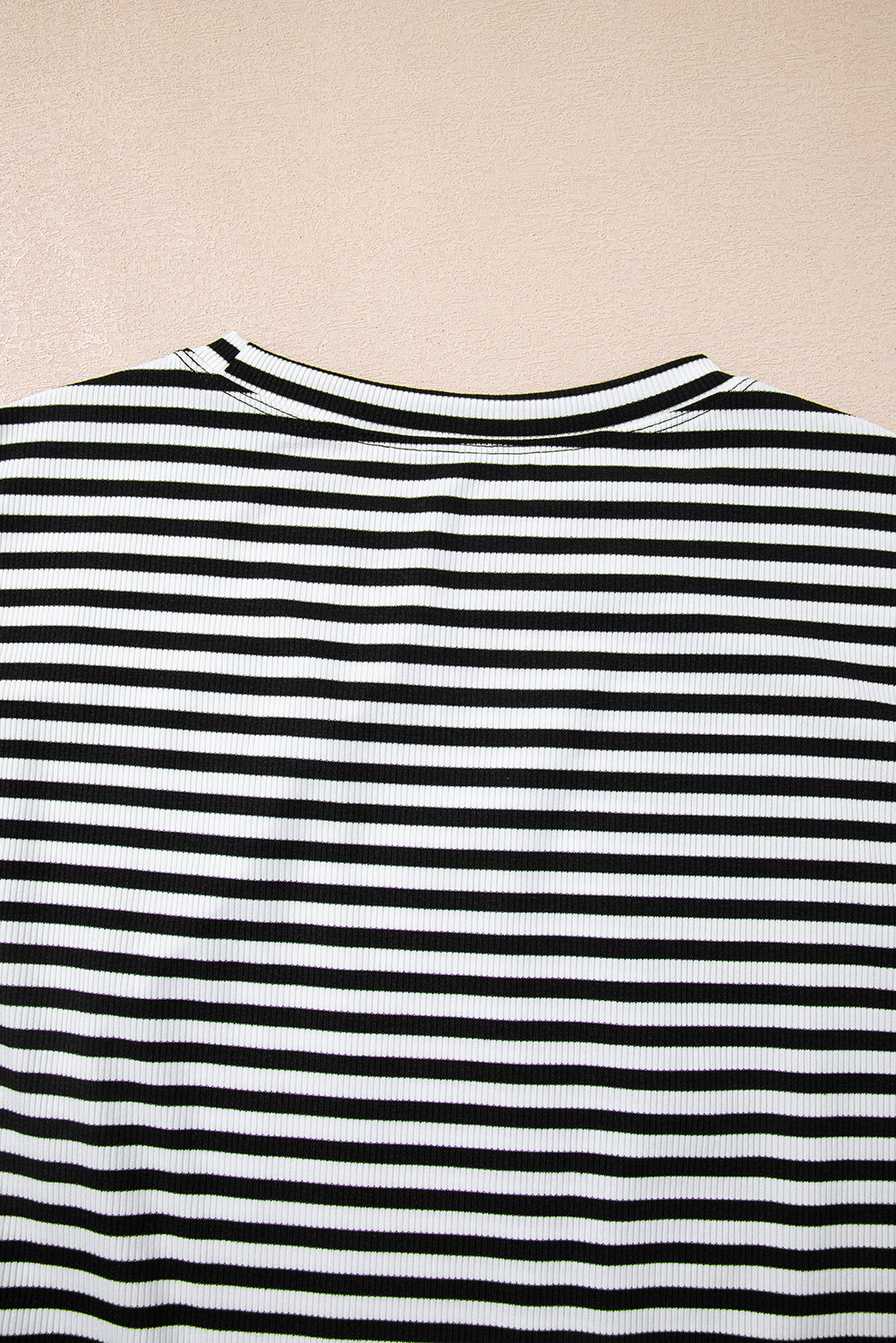 Black Stripe Ribbed Cap Sleeve Round Neck T Shirt-Tops/Tops & Tees-[Adult]-[Female]-2022 Online Blue Zone Planet