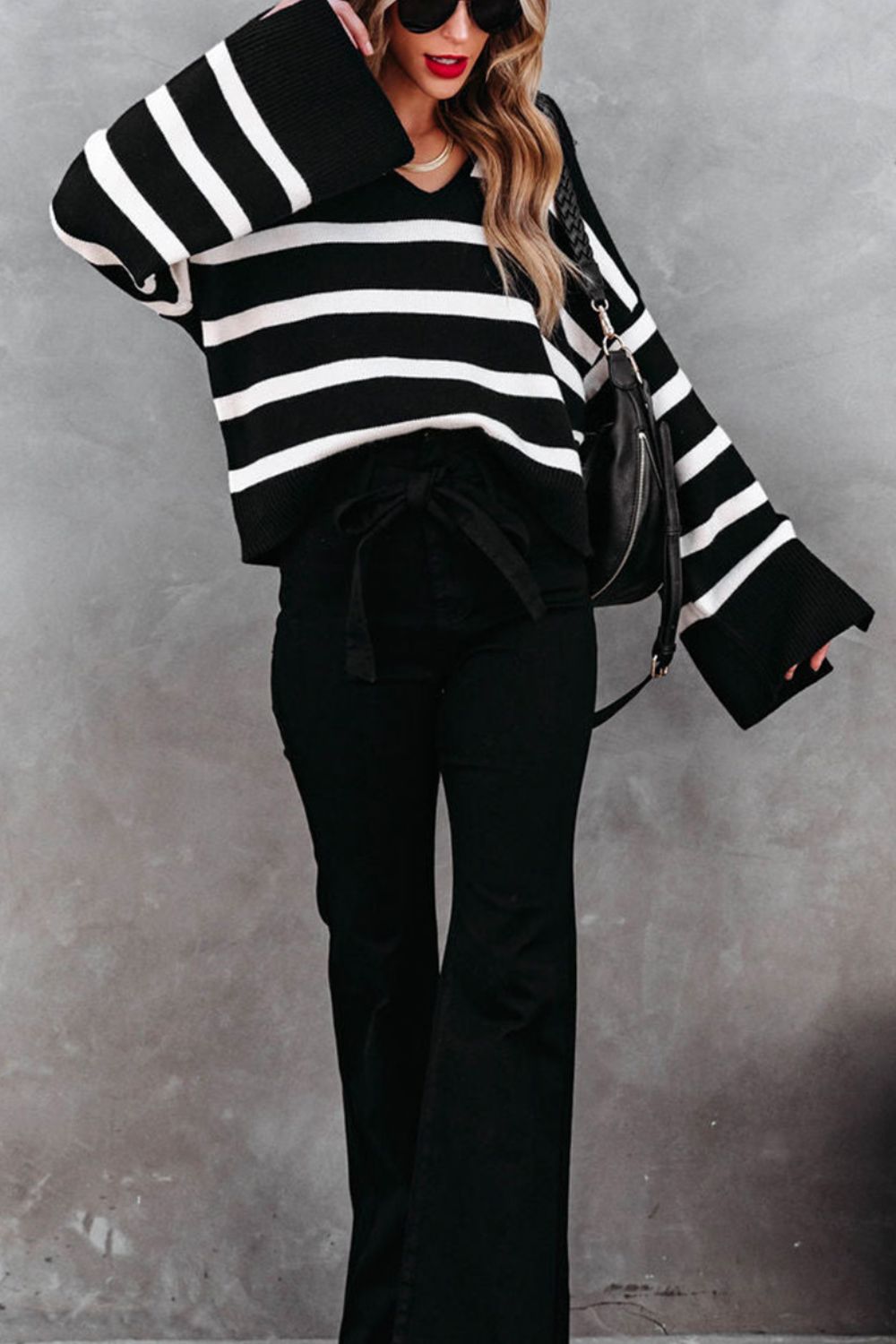 Blue Zone Planet | Striped Johnny Collar Long Sleeve Sweater-TOPS / DRESSES-[Adult]-[Female]-2022 Online Blue Zone Planet