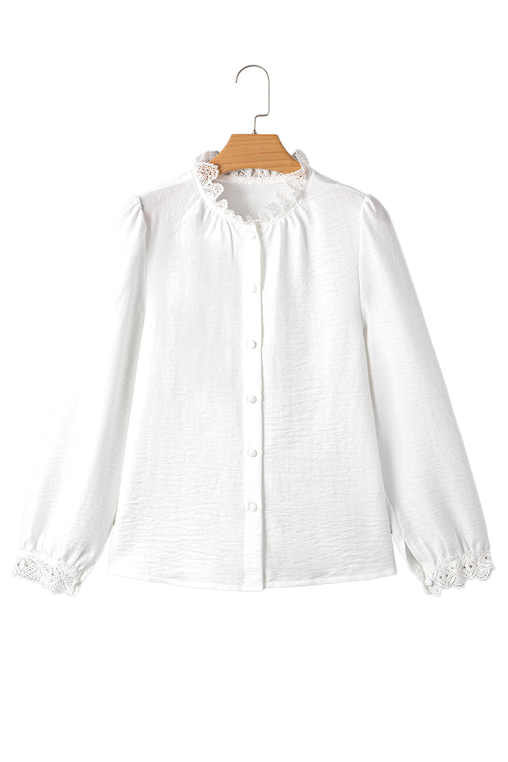 White Lace Patchwork Buttoned Stand Neck Loose Shirt-Tops/Blouses & Shirts-[Adult]-[Female]-2022 Online Blue Zone Planet