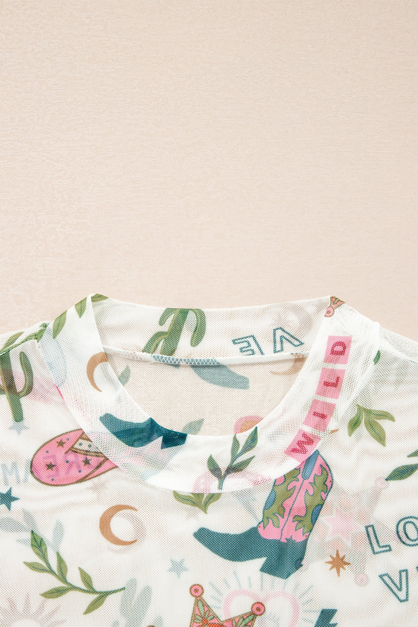 White Love Wild Dreamer Western Print Sheer Mesh Top-Tops/Tops & Tees-[Adult]-[Female]-2022 Online Blue Zone Planet
