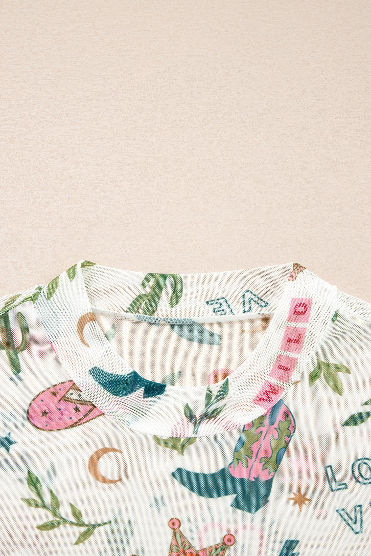 White Love Wild Dreamer Western Print Sheer Mesh Top-Tops/Tops & Tees-[Adult]-[Female]-2022 Online Blue Zone Planet
