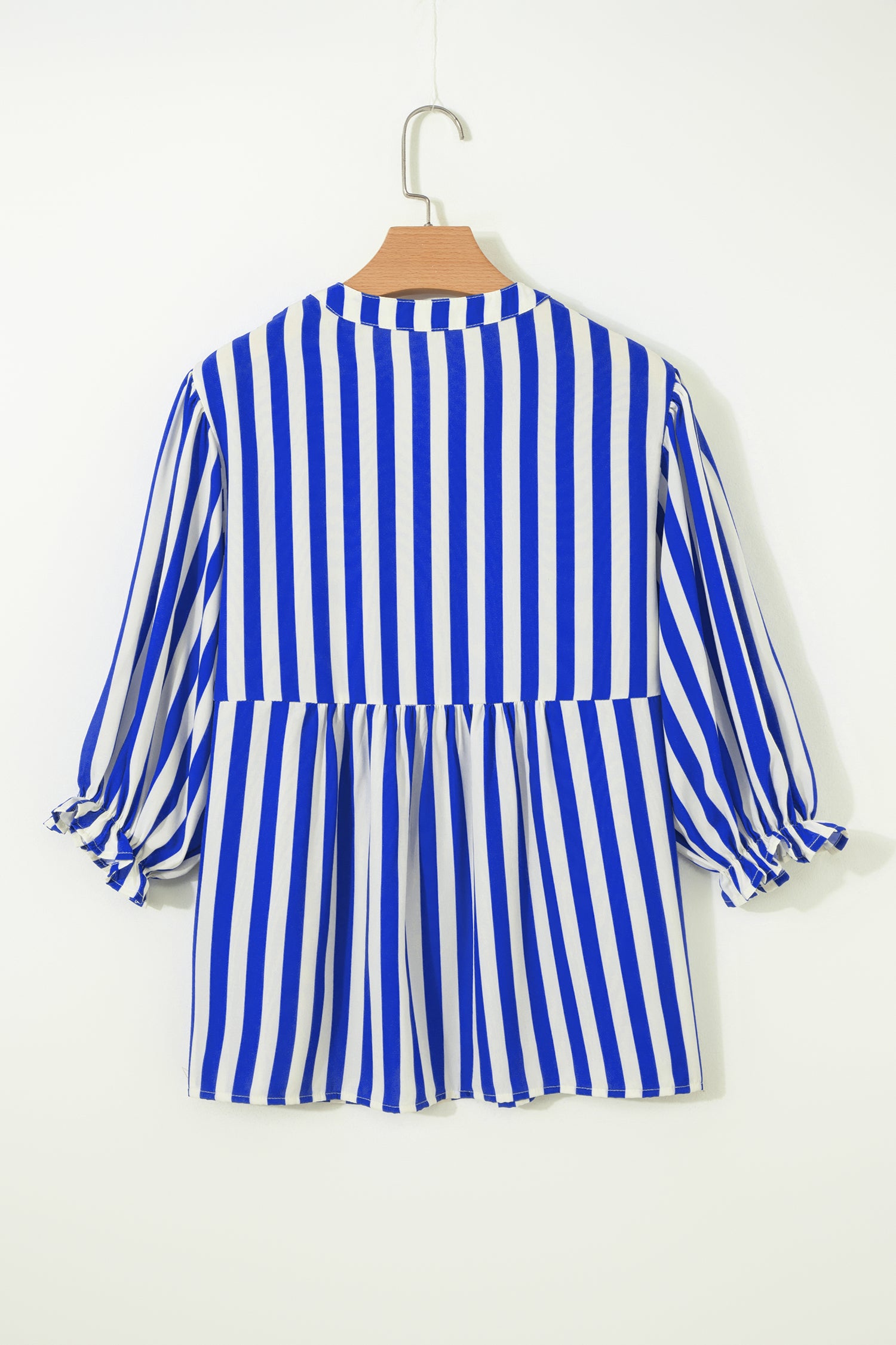 Sky Blue Stripe Balloon Sleeve Loose Button up Shirt-Tops/Blouses & Shirts-[Adult]-[Female]-2022 Online Blue Zone Planet
