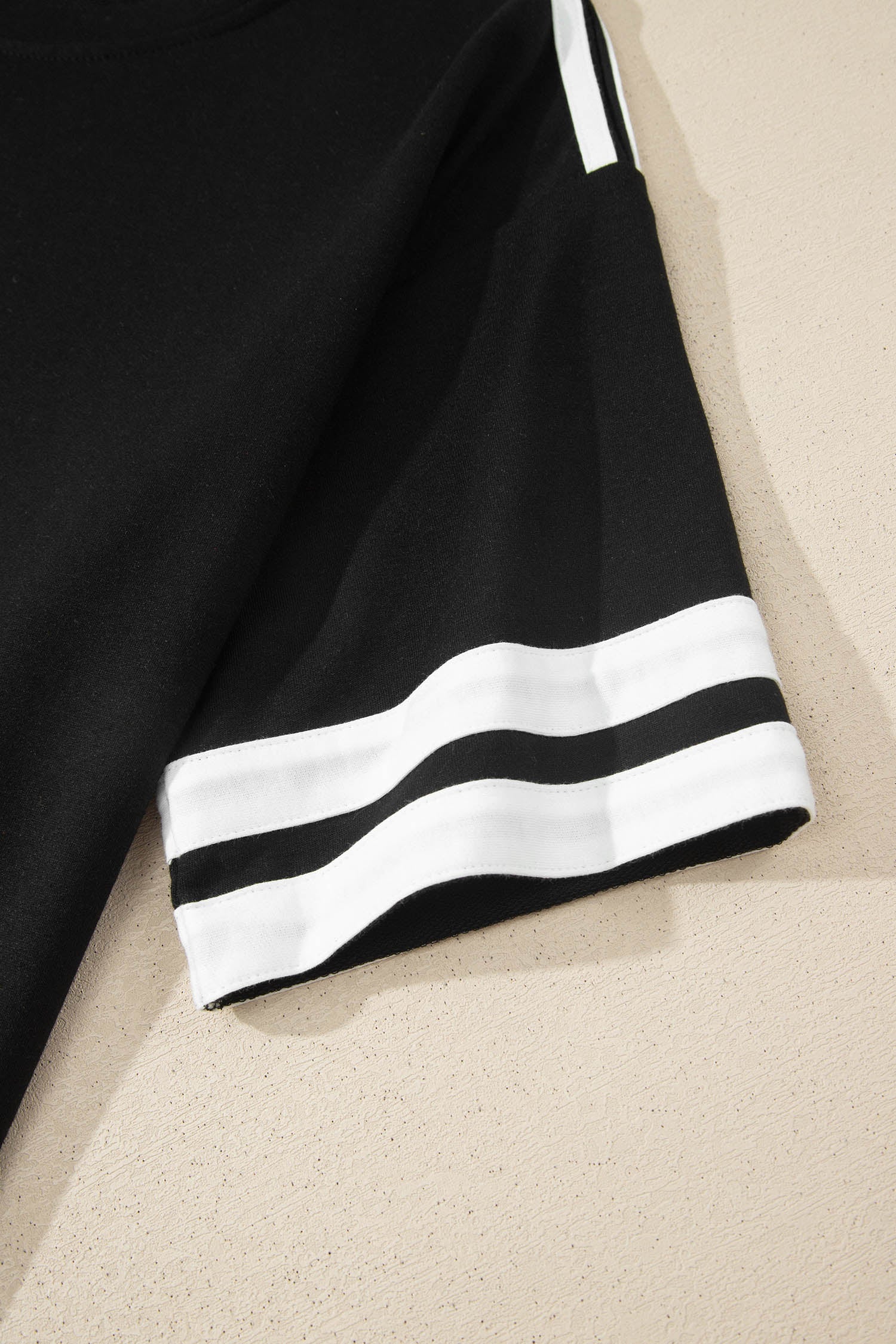 Black Varsity Striped Detail Loose Tee Jogger Pants 2pcs Outfit-Two Piece Sets/Pant Sets-[Adult]-[Female]-2022 Online Blue Zone Planet