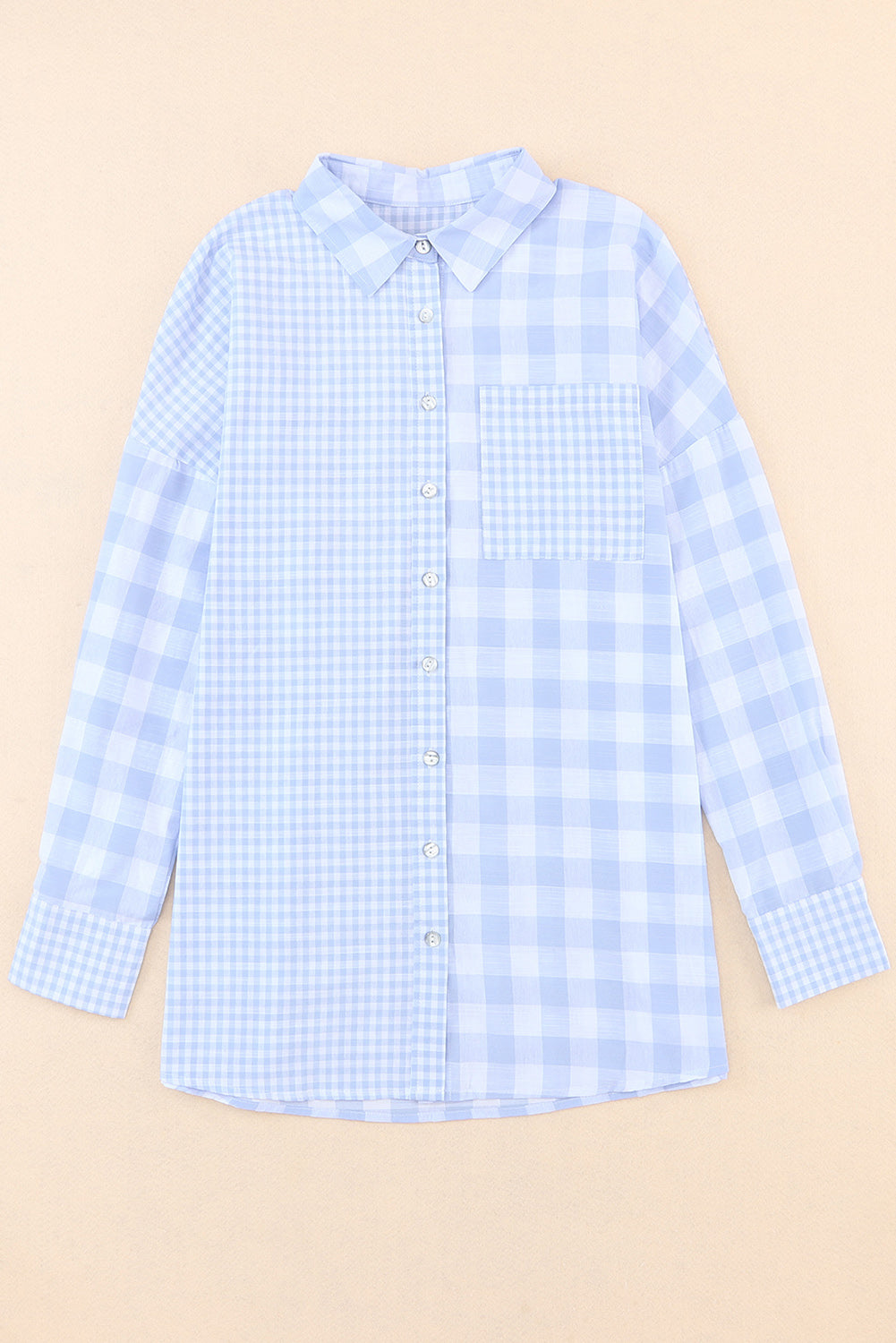 Blue Zone Planet | Pocketed Plaid Dropped Shoulder Shirt-TOPS / DRESSES-[Adult]-[Female]-Light Blue-S-2022 Online Blue Zone Planet