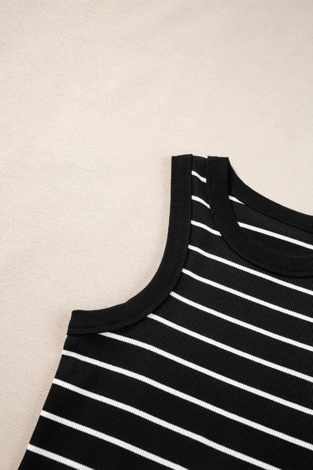 Blue Zone Planet |  Black Stripe Ribbed Knit Tank Mini Dress Blue Zone Planet