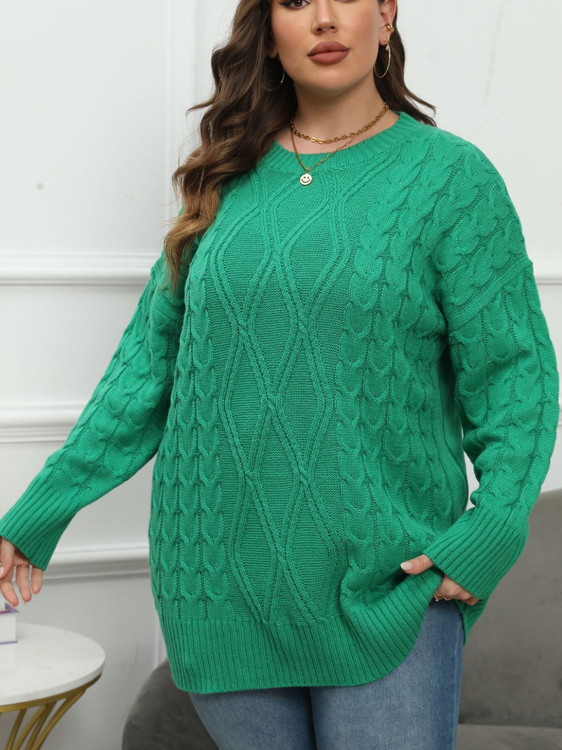 Plus Size Round Neck Long Sleeve Sweater-TOPS / DRESSES-[Adult]-[Female]-2022 Online Blue Zone Planet