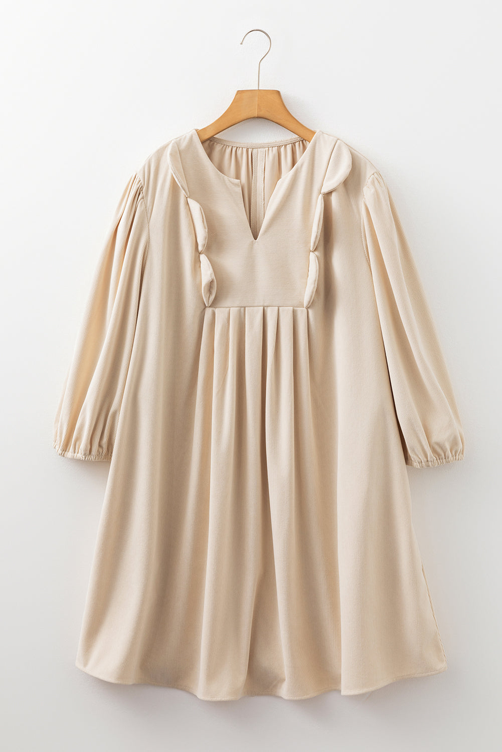 Parchment Notched Neck Scallop Detail Plus Size Mini Dress-TOPS / DRESSES-[Adult]-[Female]-2022 Online Blue Zone Planet