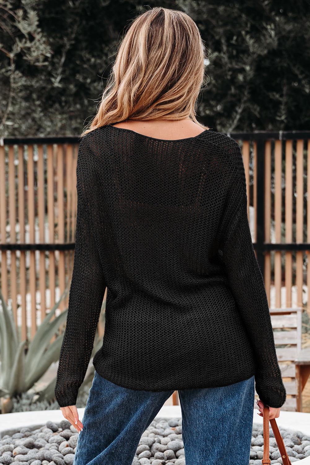Black Crochet Hollow-Out Jumper Top Sweater-Sweaters & Cardigans/Sweaters-[Adult]-[Female]-2022 Online Blue Zone Planet