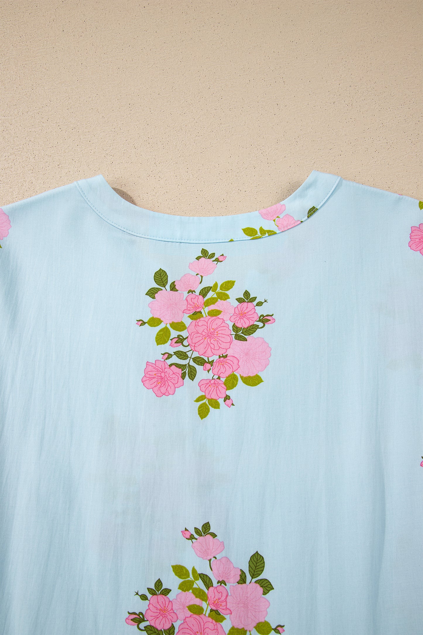 Sky Blue Notched Neck Flutter Short Sleeve Floral Print Maxi Dress-TOPS / DRESSES-[Adult]-[Female]-2022 Online Blue Zone Planet