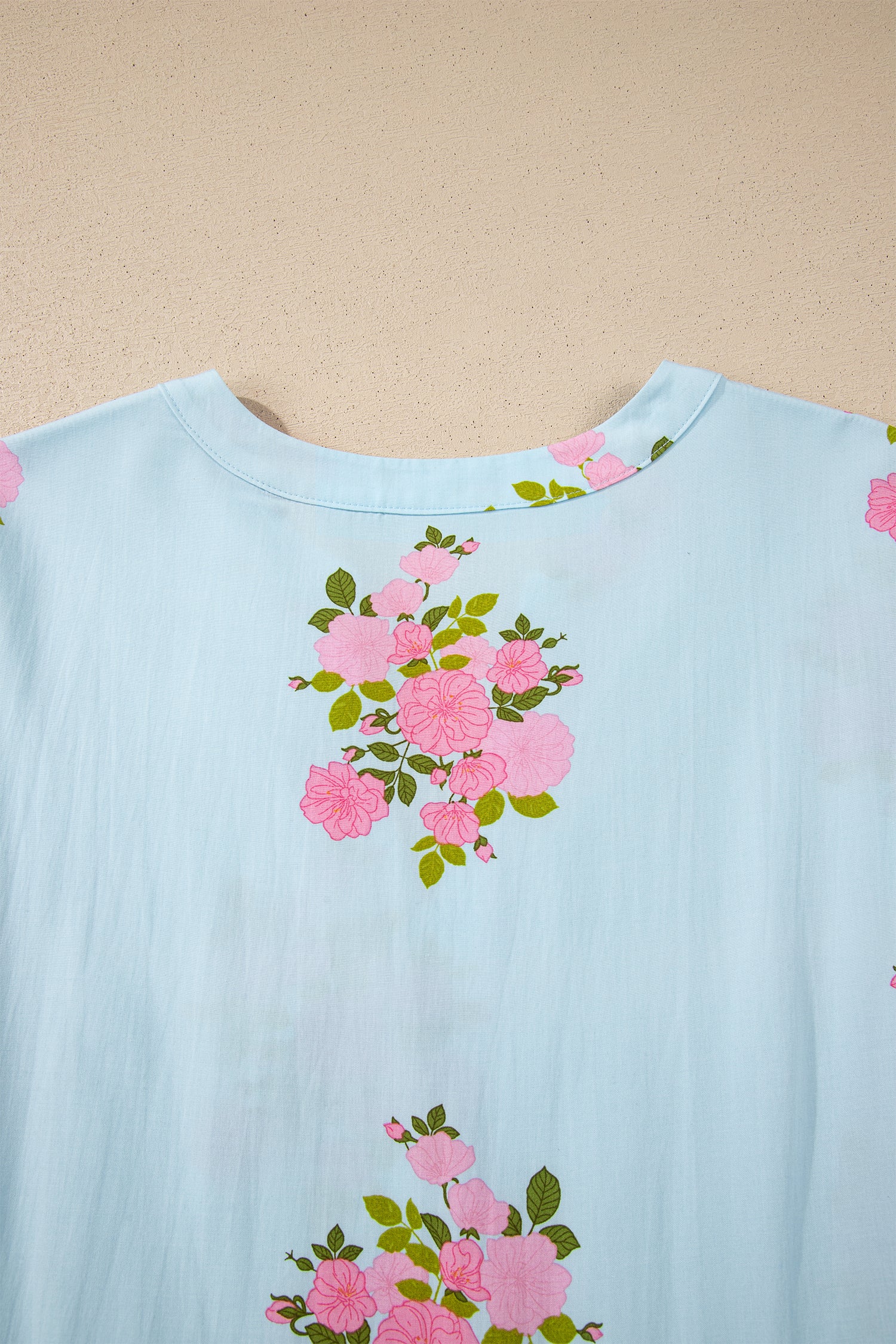 Sky Blue Notched Neck Flutter Short Sleeve Floral Print Maxi Dress-TOPS / DRESSES-[Adult]-[Female]-2022 Online Blue Zone Planet