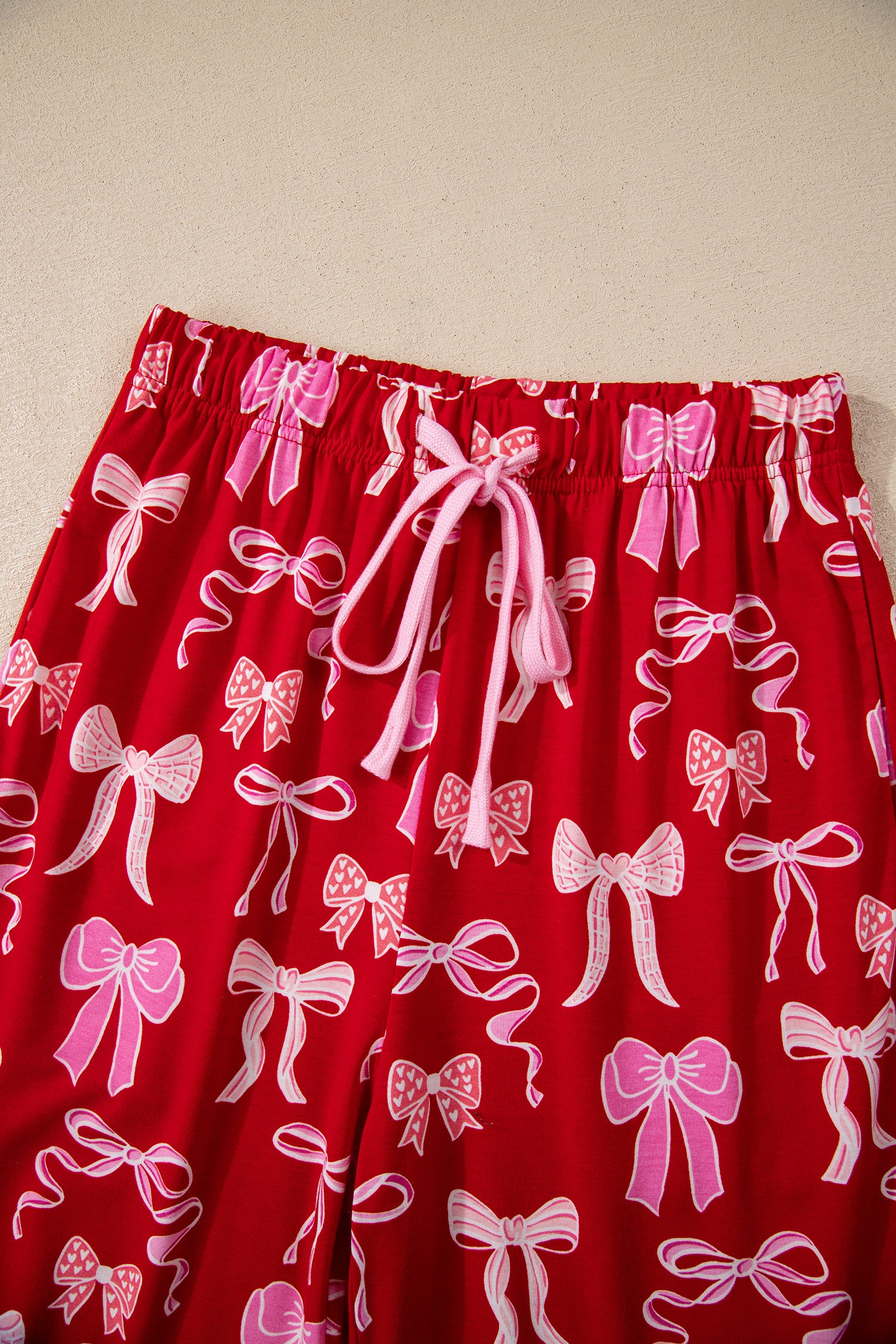 Red Sweet Bow Print Shirt Style Top Long 2pcs Pajama Set-Loungewear & Sleepwear/Sleepwear-[Adult]-[Female]-2022 Online Blue Zone Planet