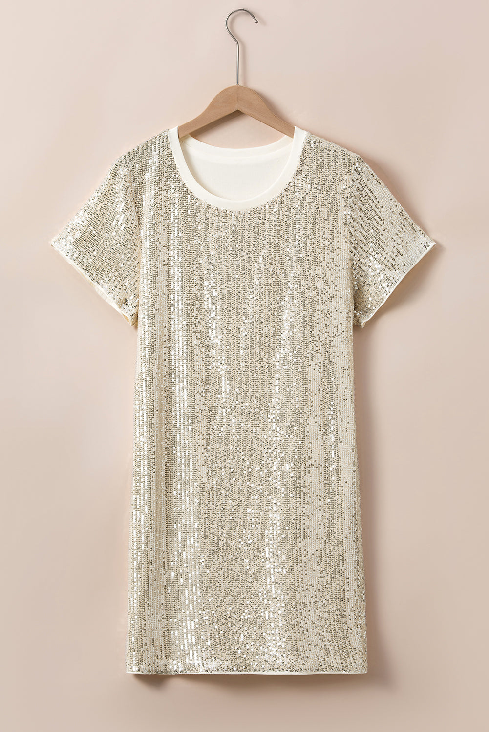 Light Pink Plus Size Sequin Short Sleeve T-shirt Dress-TOPS / DRESSES-[Adult]-[Female]-2022 Online Blue Zone Planet