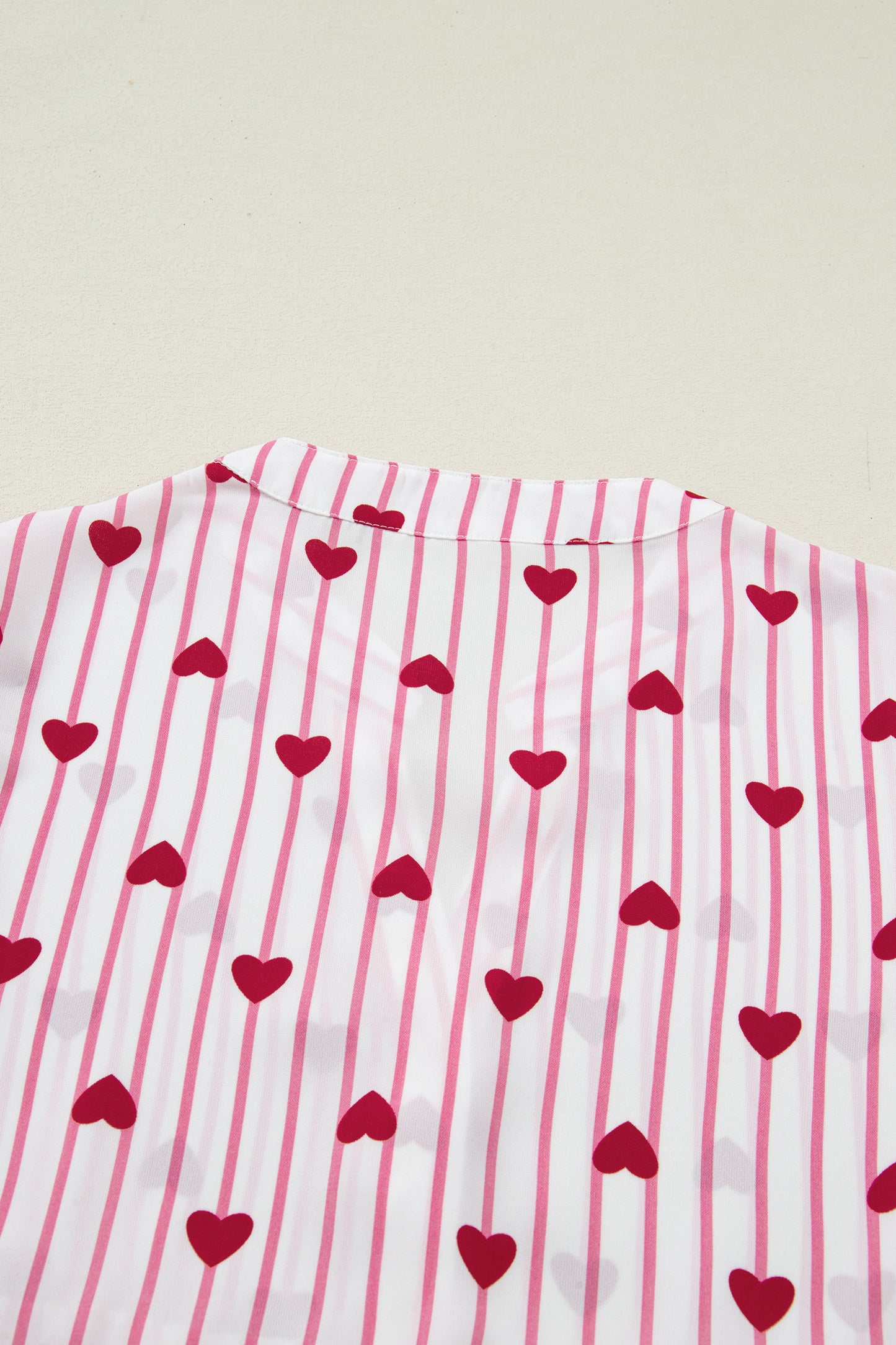 Pink Stripe Textured Heart Print Long Flounce Sleeve Shirt-Tops/Blouses & Shirts-[Adult]-[Female]-2022 Online Blue Zone Planet