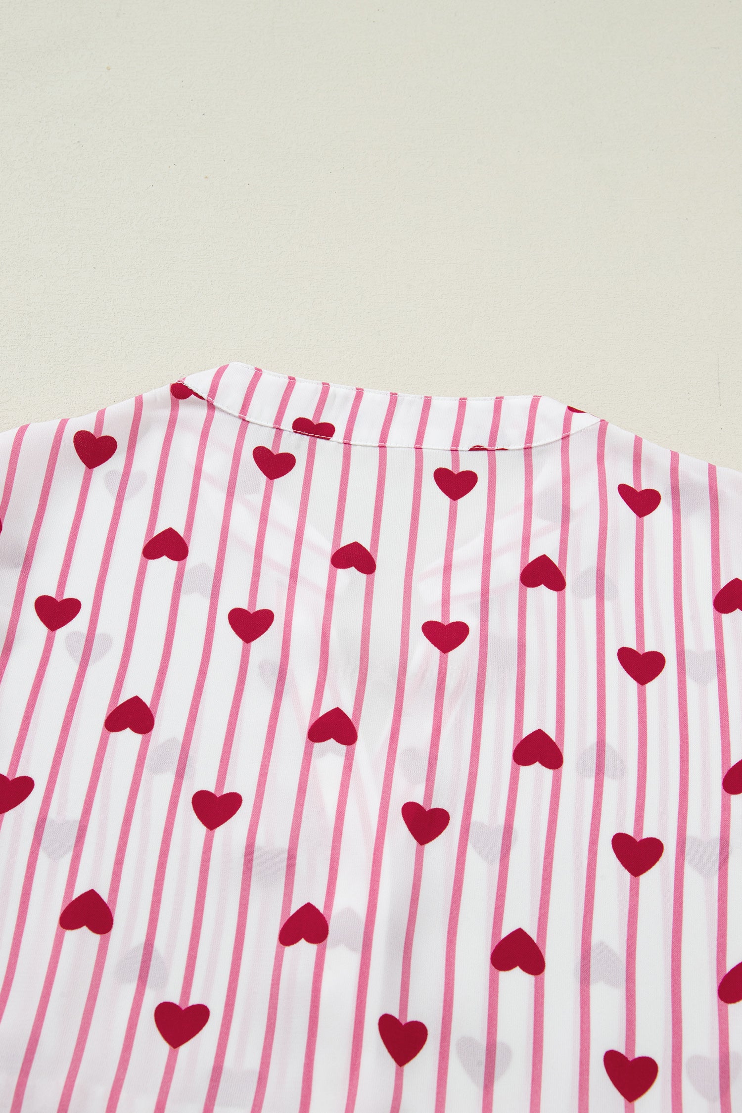 Pink Stripe Textured Heart Print Long Flounce Sleeve Shirt-Tops/Blouses & Shirts-[Adult]-[Female]-2022 Online Blue Zone Planet