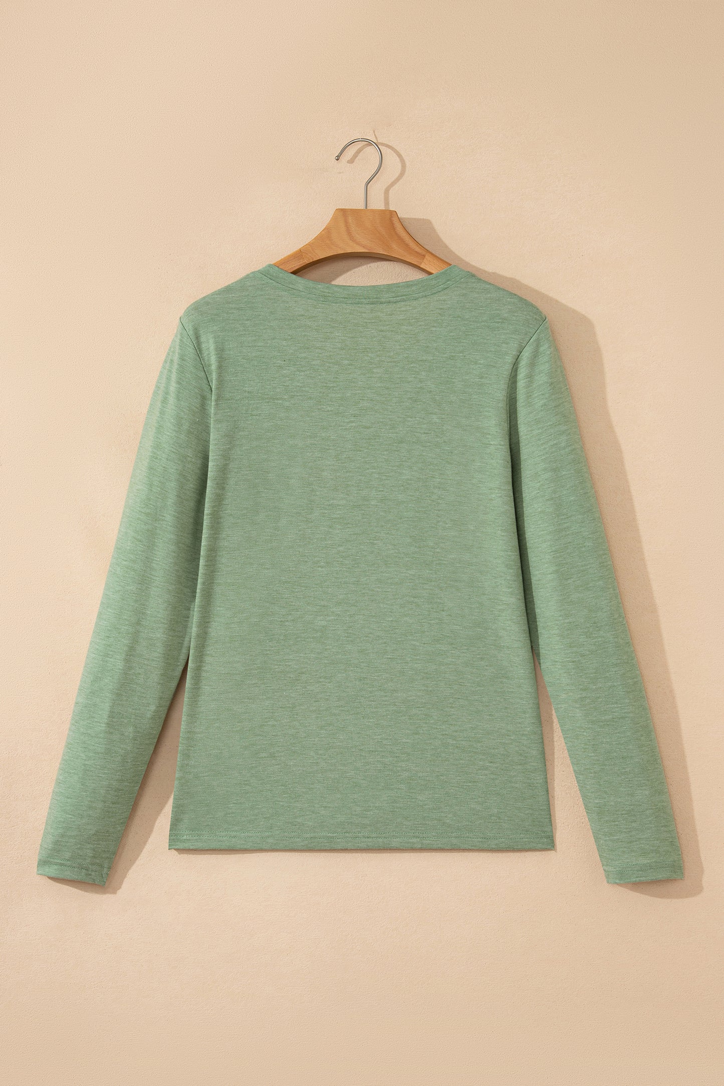Grass Green Solid Color V Neck Long Sleeve Stretchy Top-Tops/Long Sleeve Tops-[Adult]-[Female]-2022 Online Blue Zone Planet