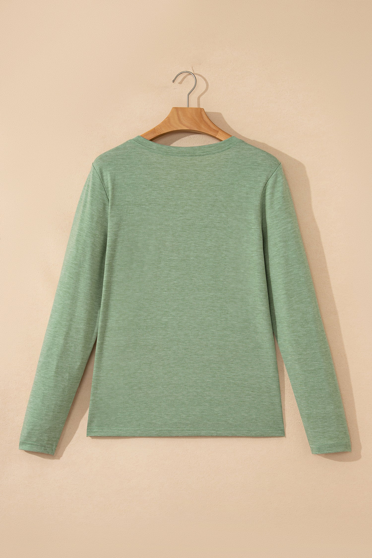 Grass Green Solid Color V Neck Long Sleeve Stretchy Top-Tops/Long Sleeve Tops-[Adult]-[Female]-2022 Online Blue Zone Planet