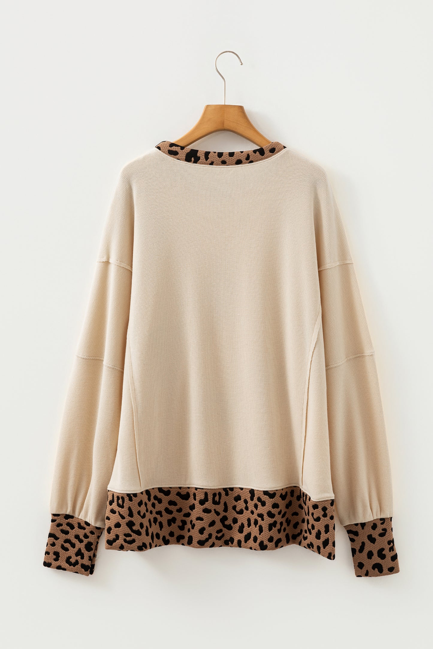 Beige Contrast Leopard Star Patchwork Detail Raw Seam Baggy Sweatshirt-Tops/Sweatshirts & Hoodies-[Adult]-[Female]-2022 Online Blue Zone Planet