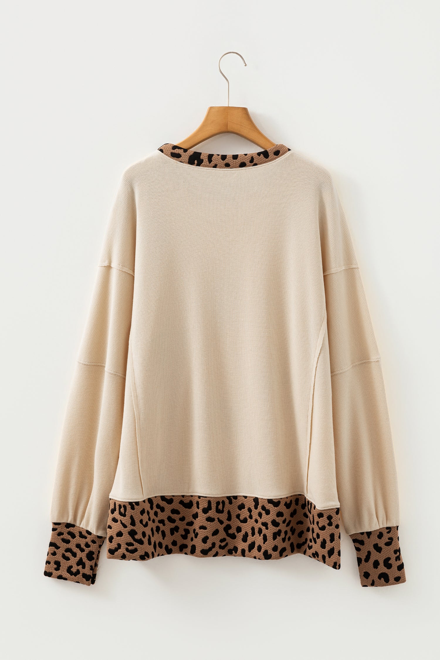 Beige Contrast Leopard Star Patchwork Detail Raw Seam Baggy Sweatshirt-Tops/Sweatshirts & Hoodies-[Adult]-[Female]-2022 Online Blue Zone Planet