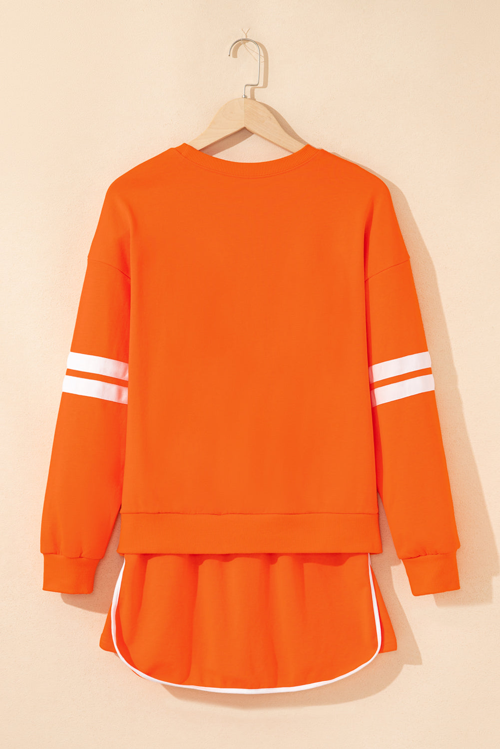 Orange Varsity Stripe Detail Drop Shoulder Pullover Mini Skirt Set-Two Piece Sets/Two Piece Dresses-[Adult]-[Female]-2022 Online Blue Zone Planet