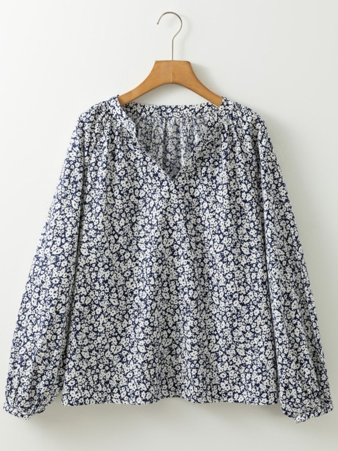 Floral Print Notched Long Sleeve Blouse-TOPS / DRESSES-[Adult]-[Female]-2022 Online Blue Zone Planet