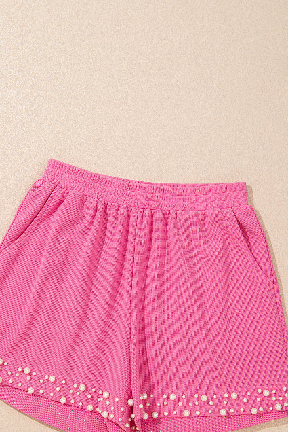 Bright Pink Textured Pearled Ruffle Sleeve Top 2 Piece Shorts Set-Two Piece Sets/Short Sets-[Adult]-[Female]-2022 Online Blue Zone Planet