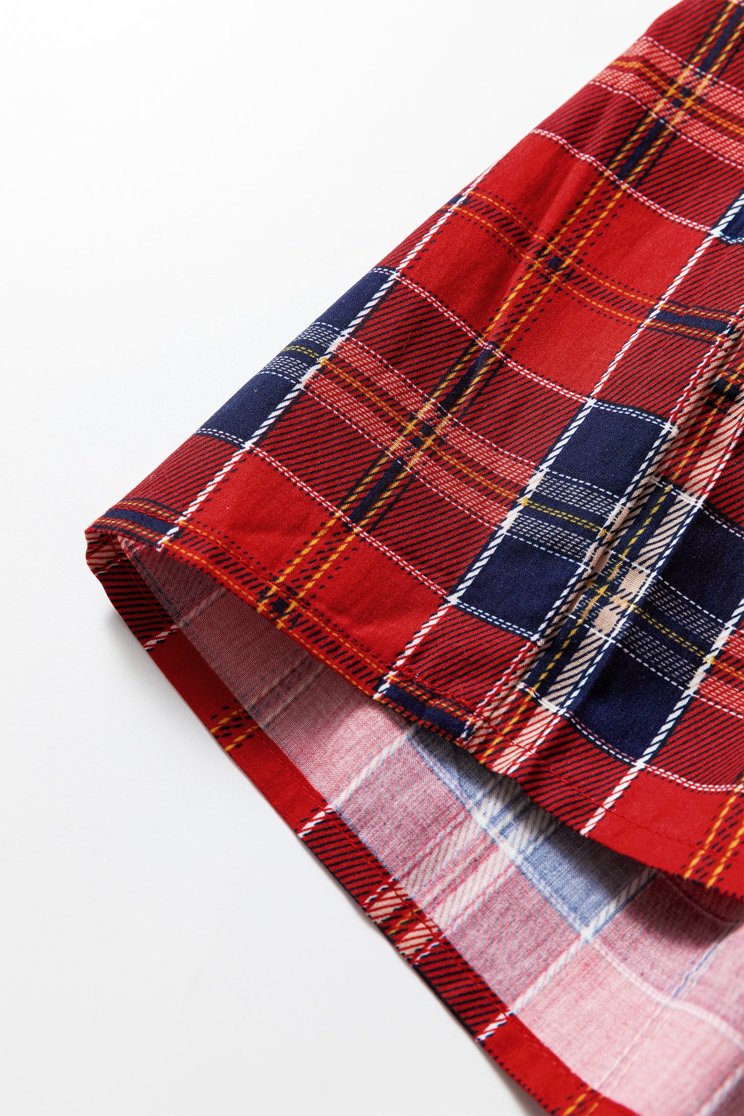 Red Plaid Print Frilly Collar Long Sleeve Shift Mini Dress-TOPS / DRESSES-[Adult]-[Female]-2022 Online Blue Zone Planet