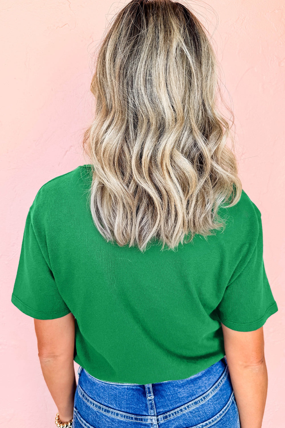 Bright Green Embroidered Clover Pattern St Patrick Tee-Graphic/Graphic Tees-[Adult]-[Female]-2022 Online Blue Zone Planet