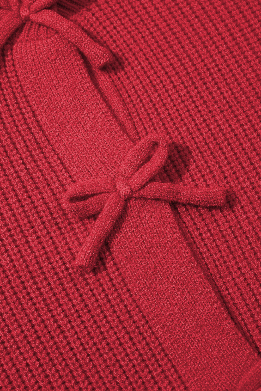 Fiery Red Ribbed Knit Bow Front Buttoned Cardigan-Sweaters & Cardigans/Cardigans-[Adult]-[Female]-2022 Online Blue Zone Planet