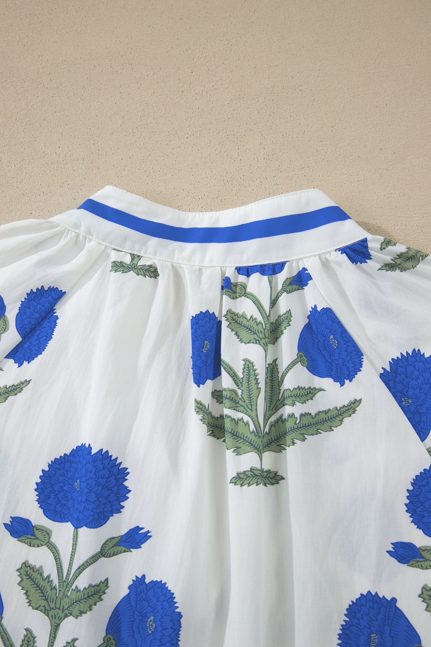 Sky Blue Casual Wild Flower Print V Neck 3/4 Sleeve Blouse-Tops/Blouses & Shirts-[Adult]-[Female]-2022 Online Blue Zone Planet