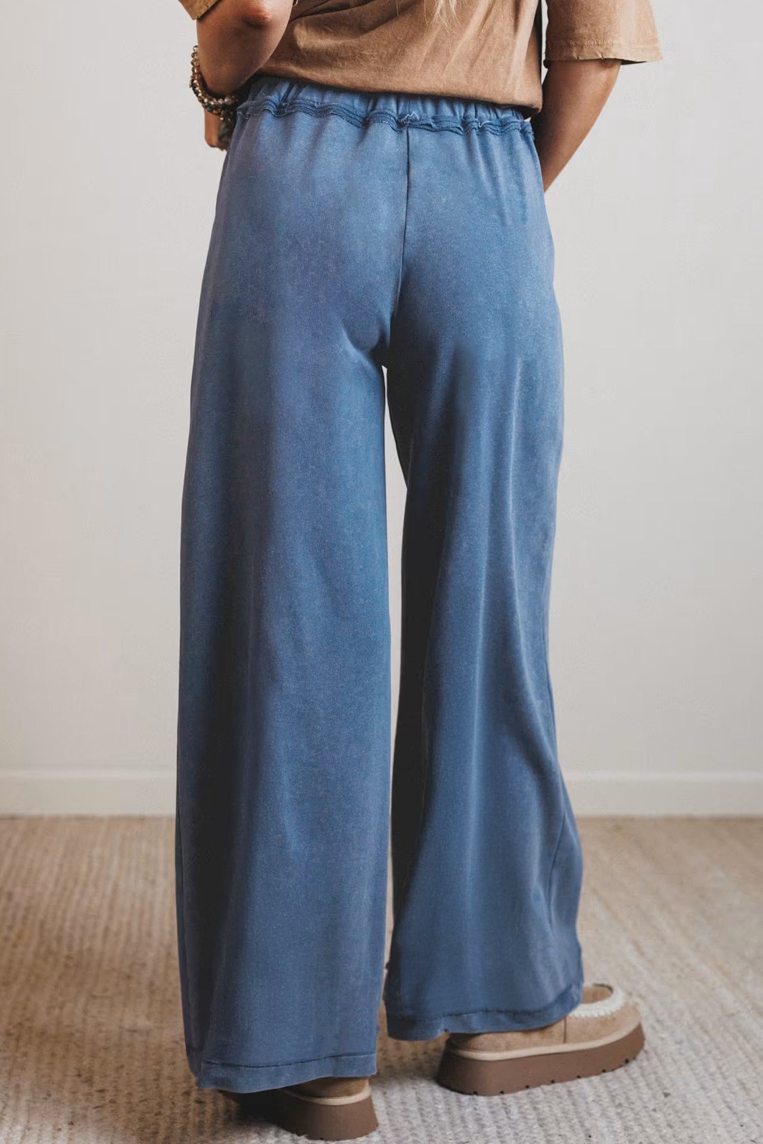 Ashleigh Blue Mineral Wash Drawstring Retro High Waist Wide Leg Western Pants-Bottoms/Pants & Culotte-[Adult]-[Female]-2022 Online Blue Zone Planet
