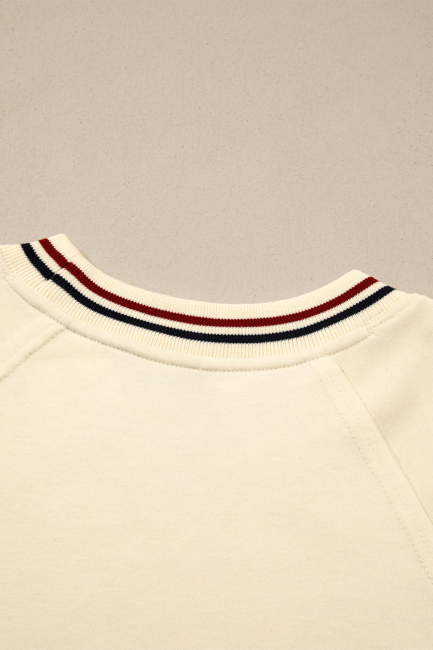 Beige Contrast Varsity Striped Neckline Cuffed Short Sleeve Loose Tunic Top-Tops/Tops & Tees-[Adult]-[Female]-2022 Online Blue Zone Planet